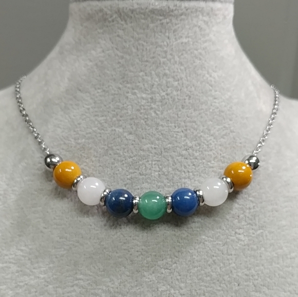 Mookaite Jade Aventurine Beaded Necklace Natural Gemstone Stainless-Steel 19.5" - Picture 1 of 11